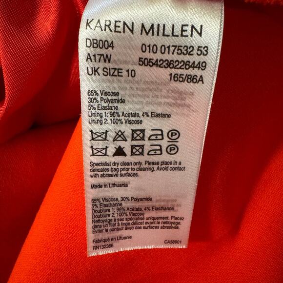 Karen Millen Pleated Belted A-line Crepe Dress Coral Red Size 6 Classic - Picture 7 of 9
